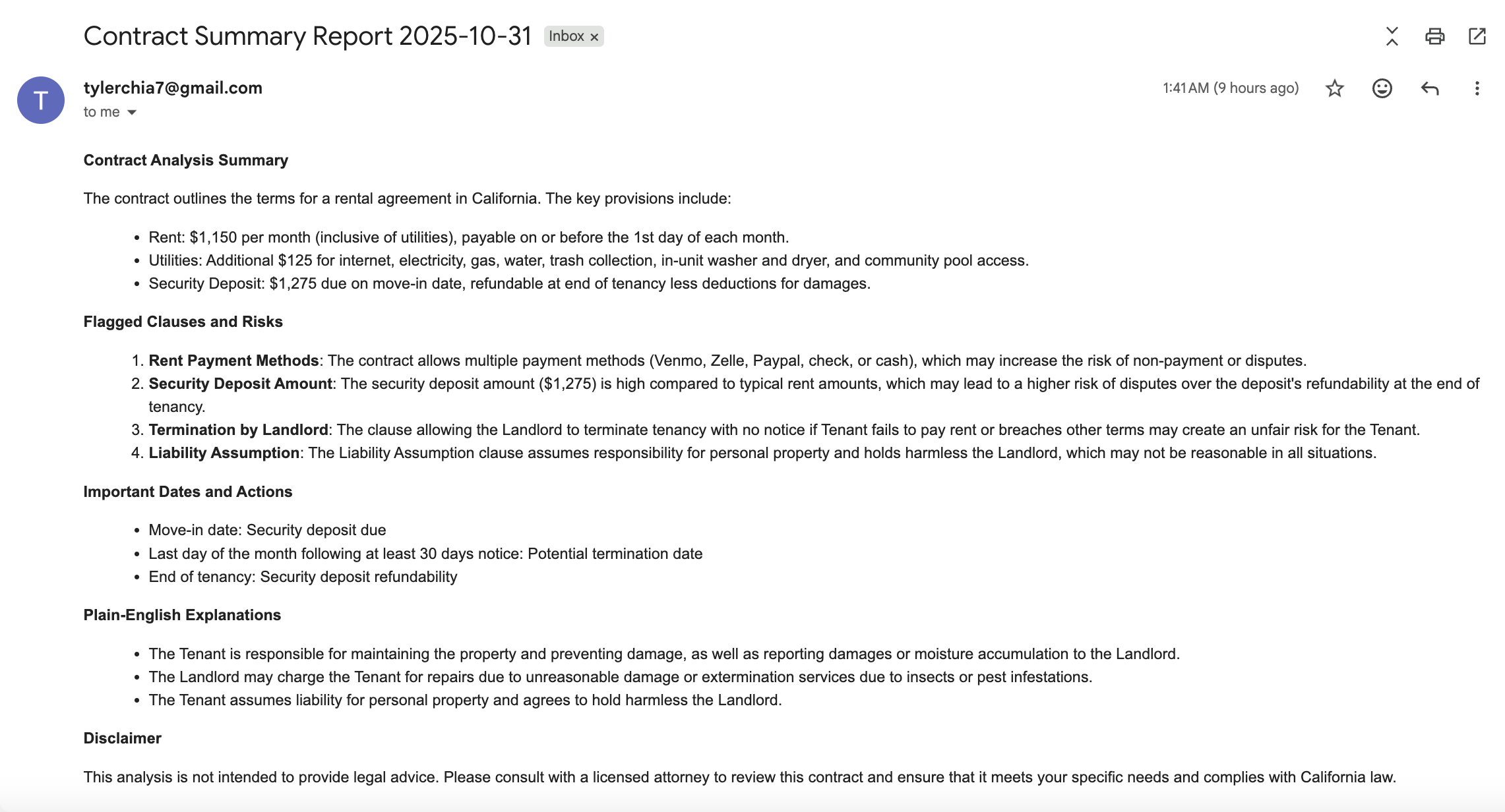 Email Output Example